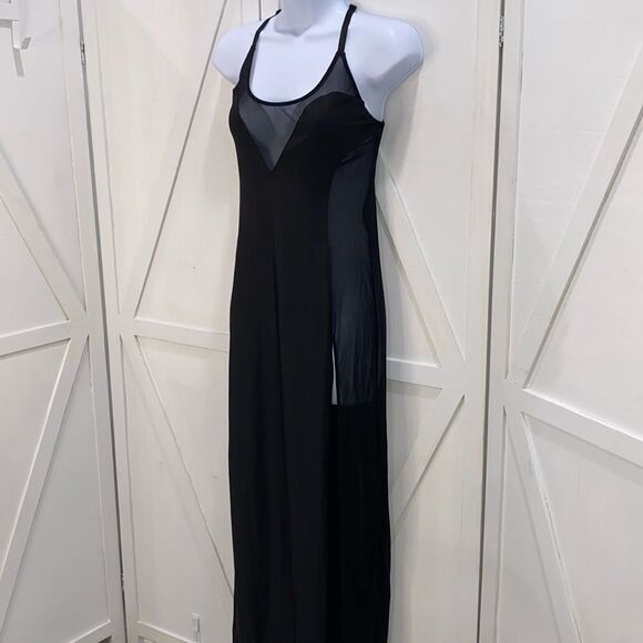 Dreamgirl Black Sheer Side Panel With High Slit Maxi Dress Size Small - Picture 9 of 14